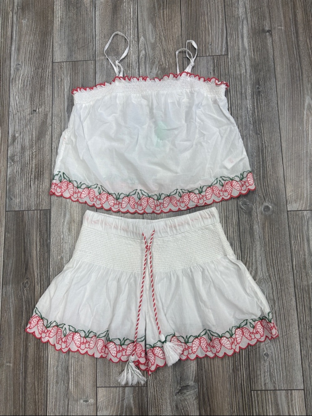 Joie Sleep Two Piece Set Top And Shorts With Embroidered Strawberries